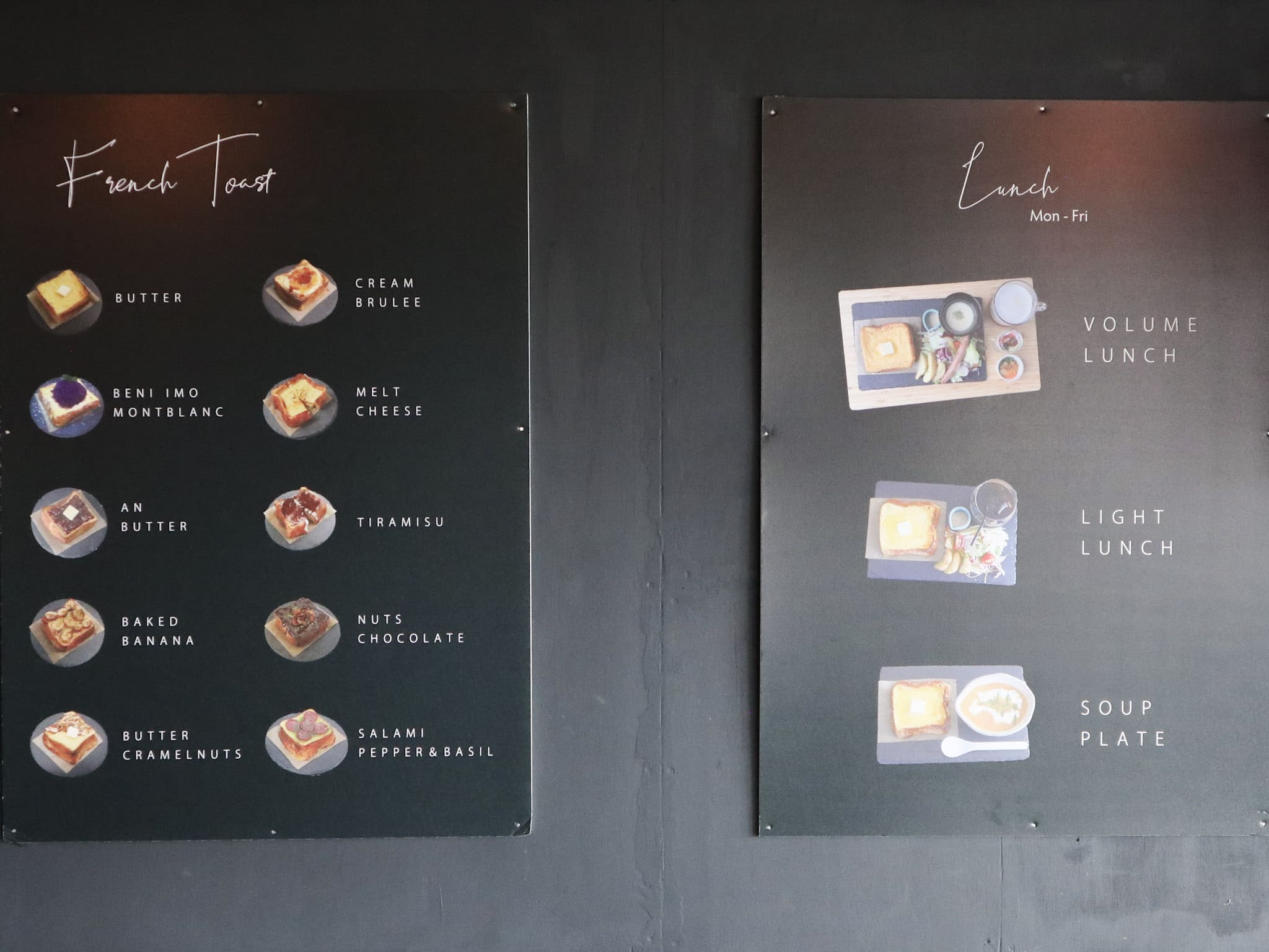 「Creative French Toast in Okinawa」菜單，有非常多種類的法式吐司