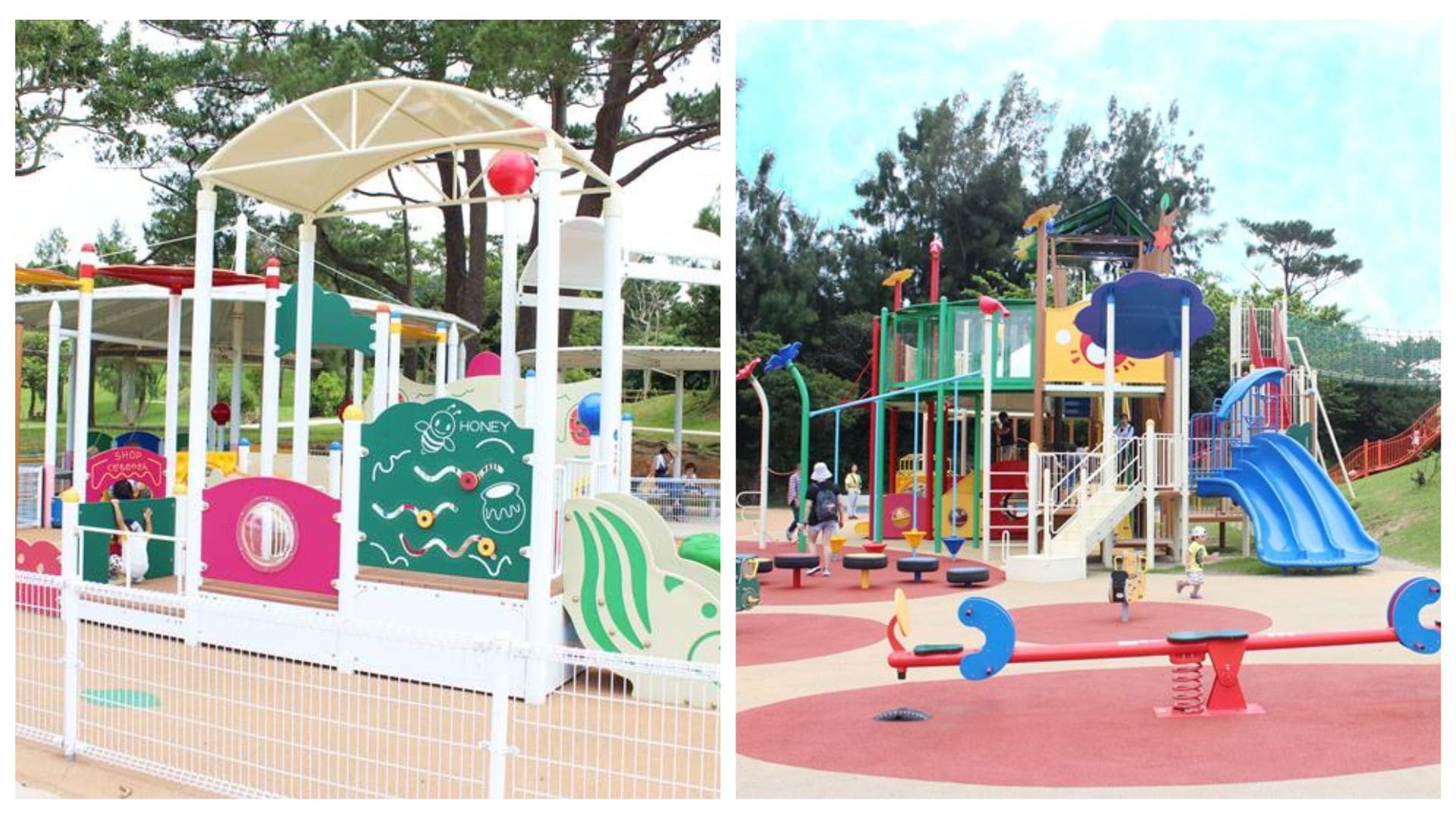 浦添大公園遊樂設施，很多當地人在假日都會帶小朋友來放電
